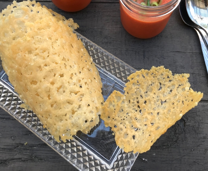 cheese crisps on a serving platter