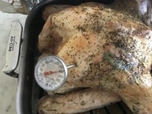 turkey with meat thermometer in the breast