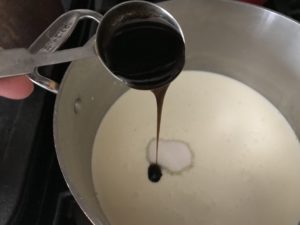 cream, milk, sugar, and vanilla in a sauce pot
