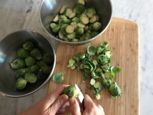 trimming the brussels sprouts