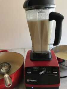 soup being pureed in a blender