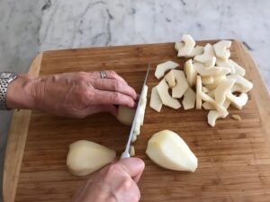 slicing the pears