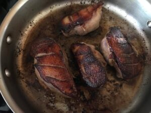 cooking the duck breasts skin side up
