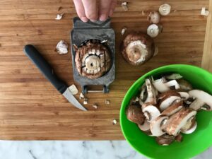 slicing the mushrooms