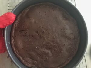 baked chocolate cake in the pan