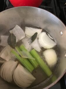 bringing the veggie stock to a boil