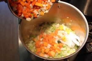adding the diced veggies